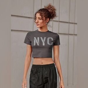 Shein Taupe ‘NYC’ Crop Top NWOT